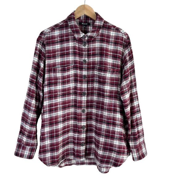Madewell Flannel Sunday Oversized Shirt Mahaska Plaid Red Gray 100% Cotton Large - Picture 2 of 13